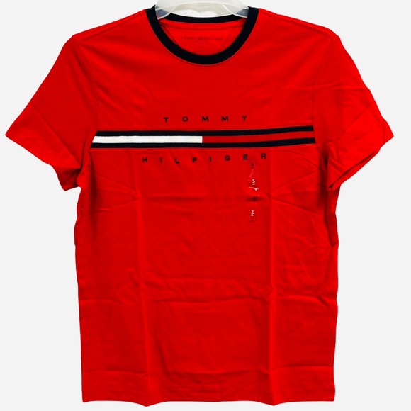 Tommy Hilfiger Mens T-Shirt Red Crewneck Logo Graphic Short Sleeve - Picture 2 of 12